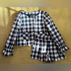 Janie and Jack Blue and White Gingham Jacket & Short Set - Size 4, 6